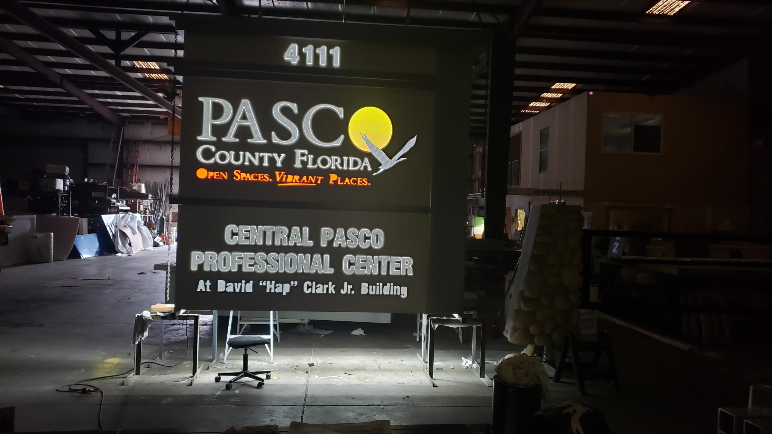 night time view image of a Monument sign